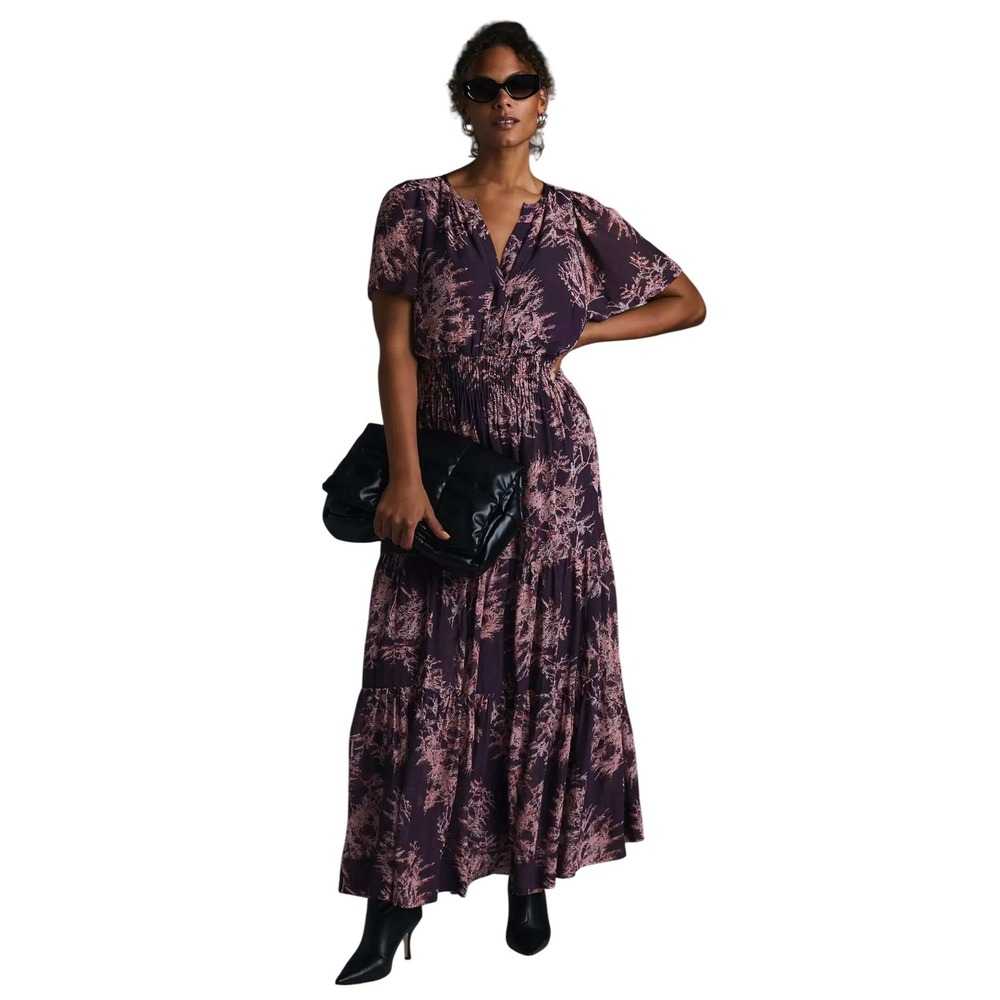 Anthropologie Crimson Print The Somerset Chiffon Maxi Dress Size Medium Petite